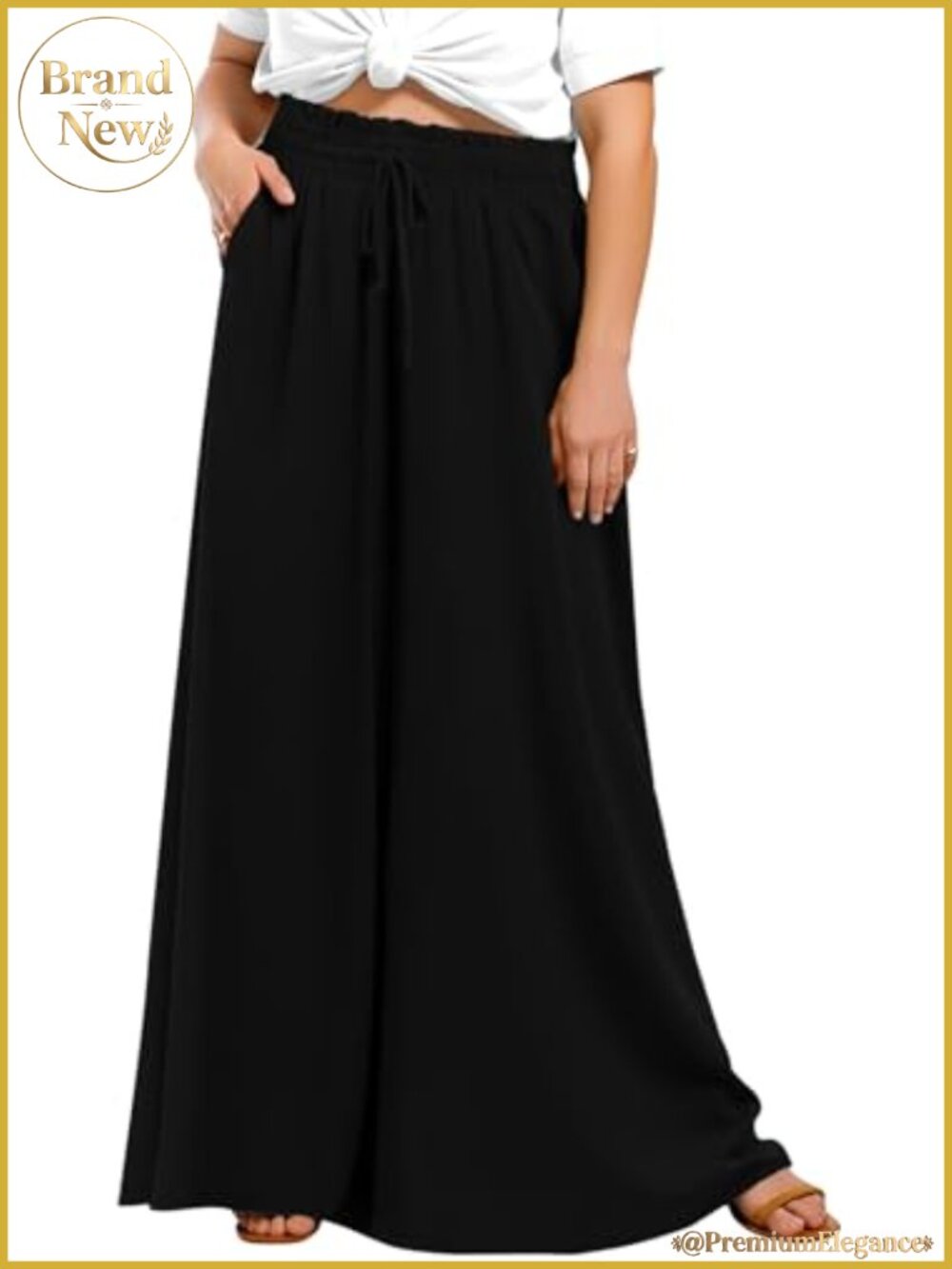Plus Size Wide Leg High Waist Palazzo Lounge Trousers with Pockets